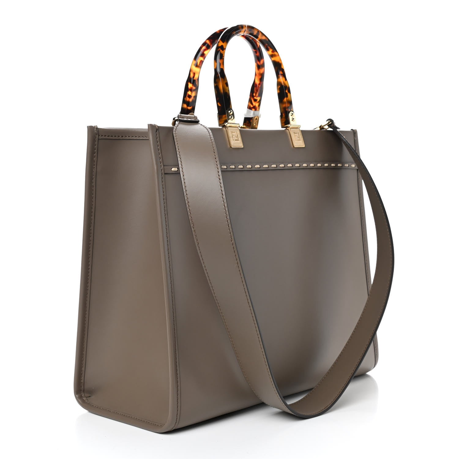 Fendi Vitello King Plexiglass Elaphe Python Print Logo Medium Fendi Sunshine Shopper Tote Tartufo Daisy Roccia 3 of 9