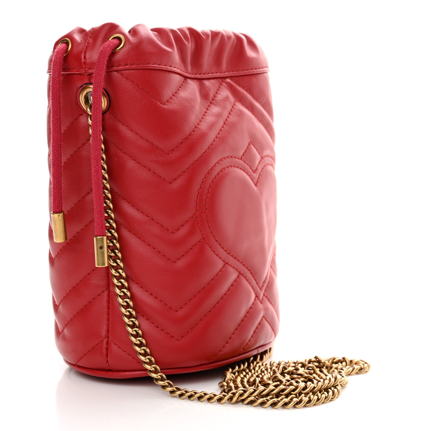 Calfskin Matelasse Mini GG Marmont 2.0 Bucket Bag Hibiscus Red