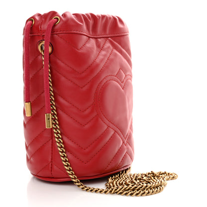 Gucci Calfskin Matelasse Mini GG Marmont 2.0 Bucket Bag Hibiscus Red 3 of 11