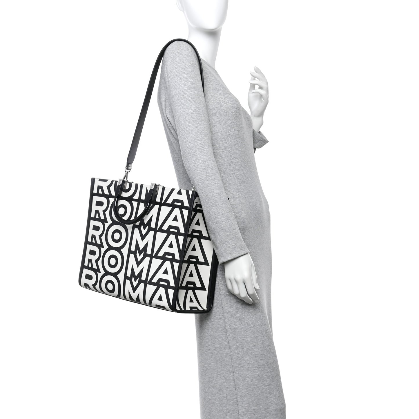 X MARC JACOBS Vitello King Logo Print Medium Fendi Sunshine Shopper Tote Black White