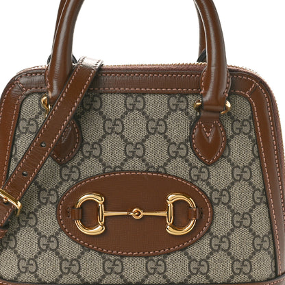 Gucci GG Supreme Monogram Azalea Calfskin Mini Horsebit 1955 Top Handle Bag Beige Ebony Brown Sugar 8 of 11