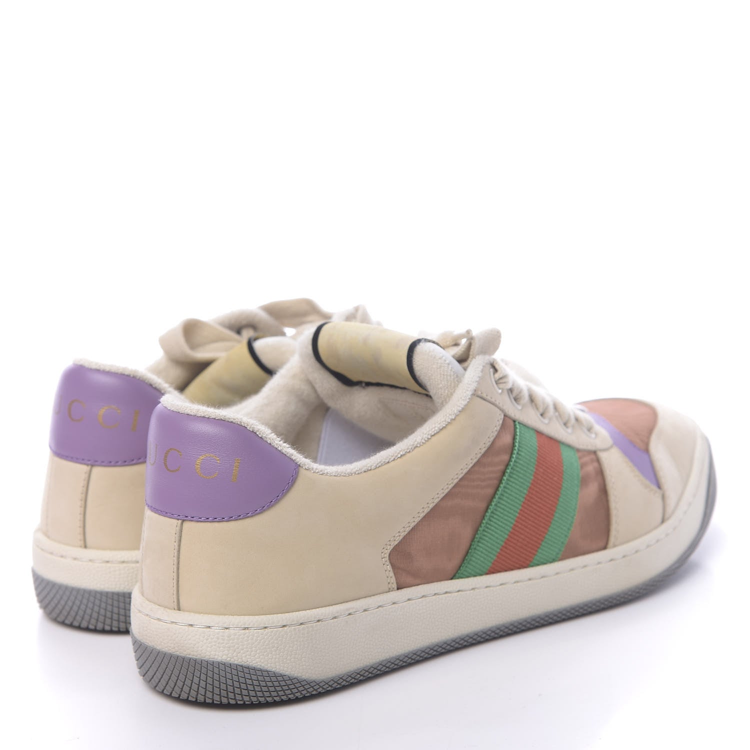 Gucci Moire Fabric Nubuck Web Womens Screener Sneakers 39 Cinnamon Dusty Milk New Lavender 4 of 9