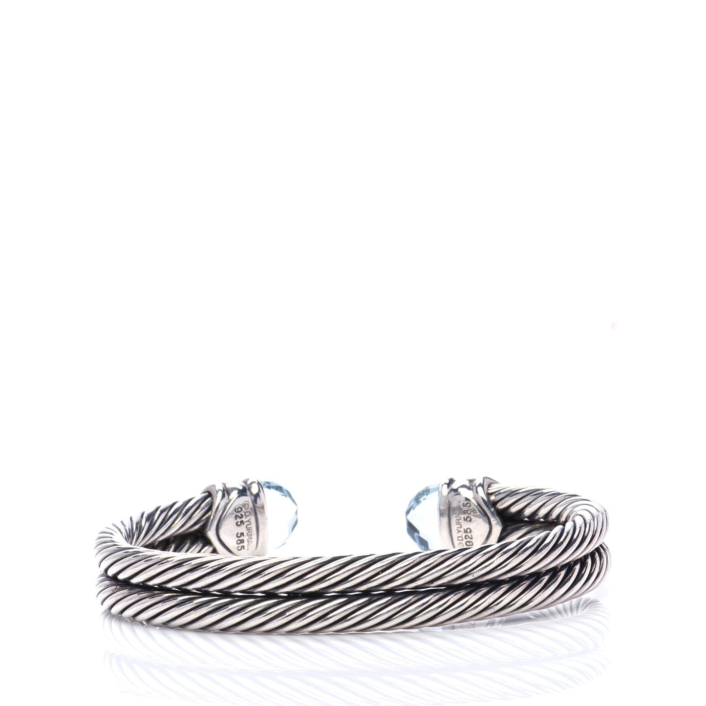 Sterling Silver 14K Yellow Gold Blue Topaz Double Cable Bracelet
