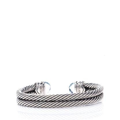 David Yurman Sterling Silver 14K Yellow Gold Blue Topaz Double Cable Bracelet 3 of 5