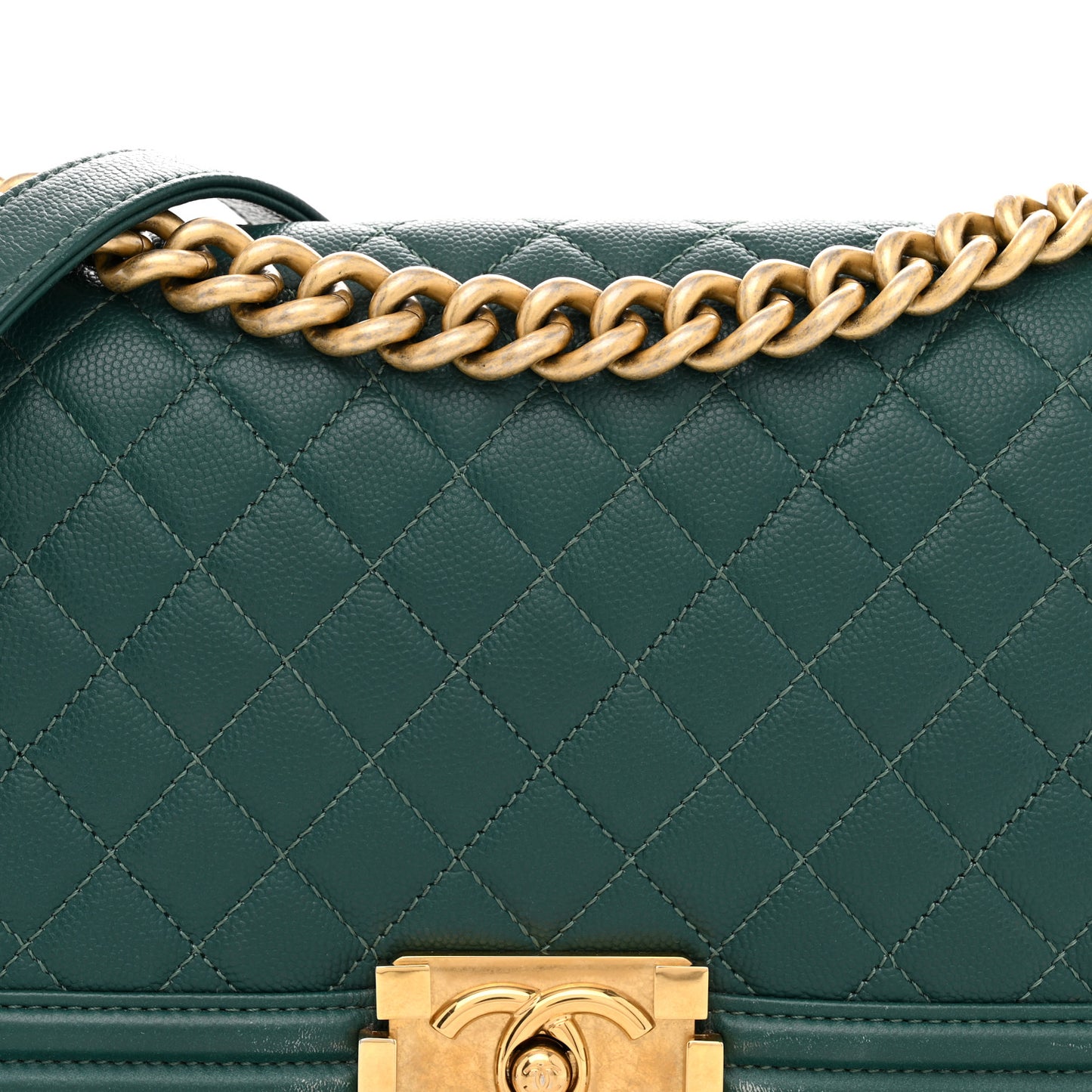 Caviar Quilted Medium Boy Flap Dark Green