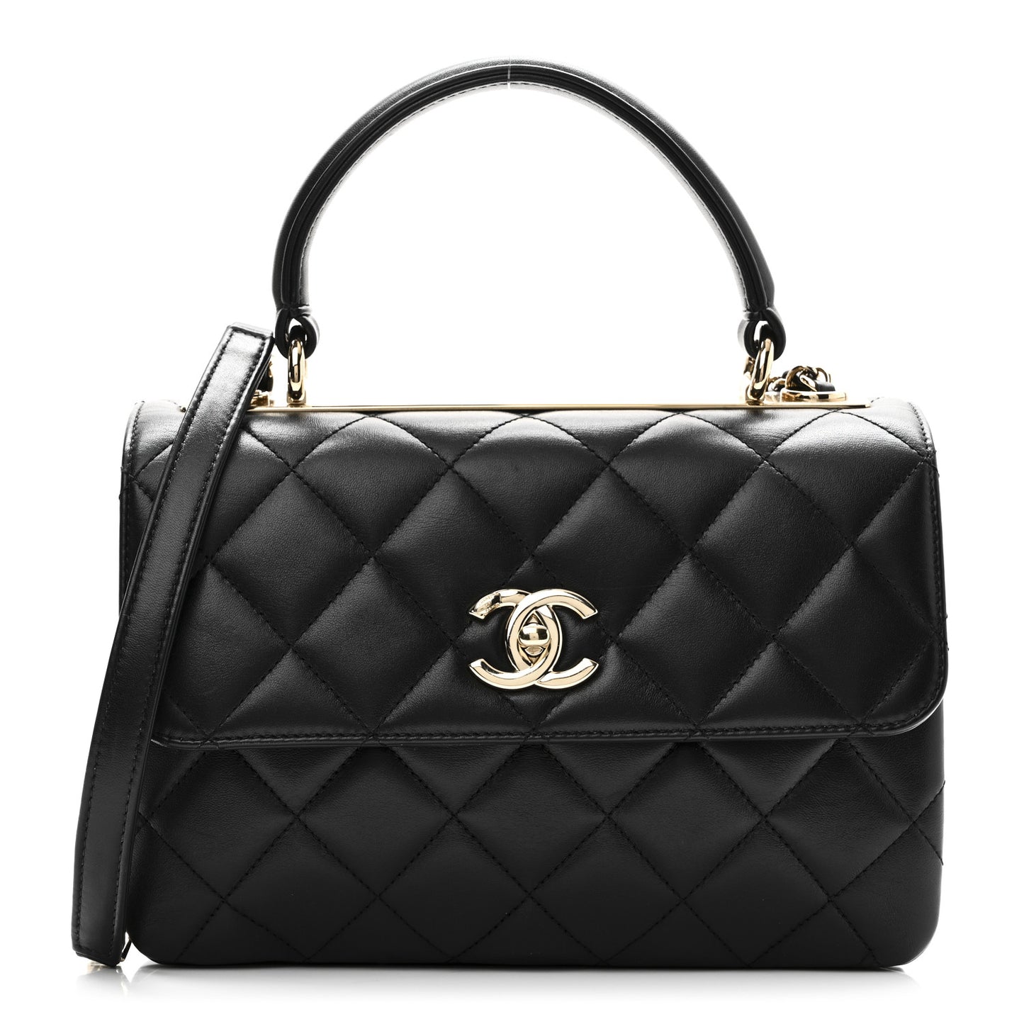 Lambskin Quilted Small Trendy CC Dual Handle Flap Bag Black