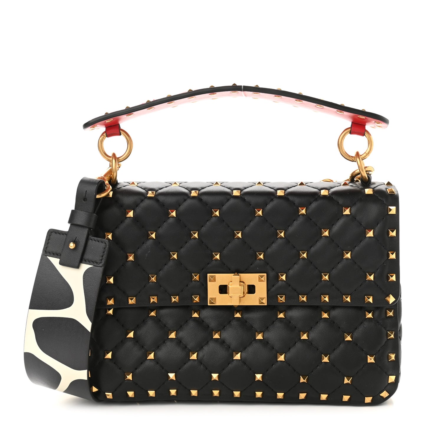 Nappa Medium Rockstud Spike Shoulder Bag Black Rouge Pur