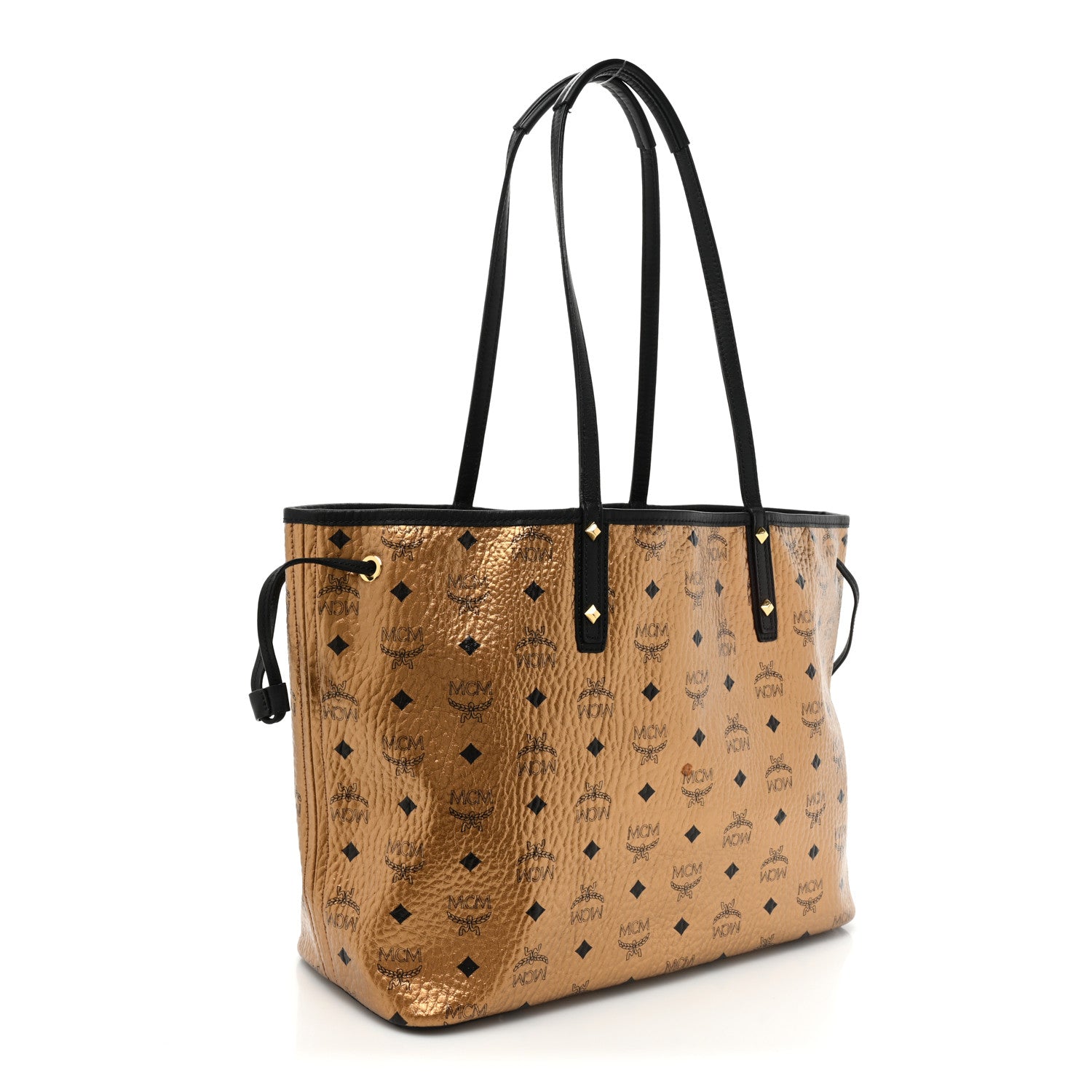 MCM Metallic Visetos Medium Shopper Tote Gold 3 of 8