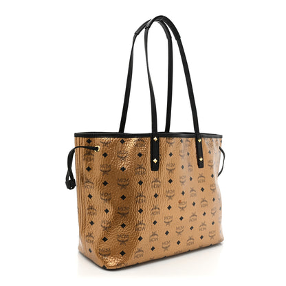 MCM Metallic Visetos Medium Shopper Tote Gold 3 of 8