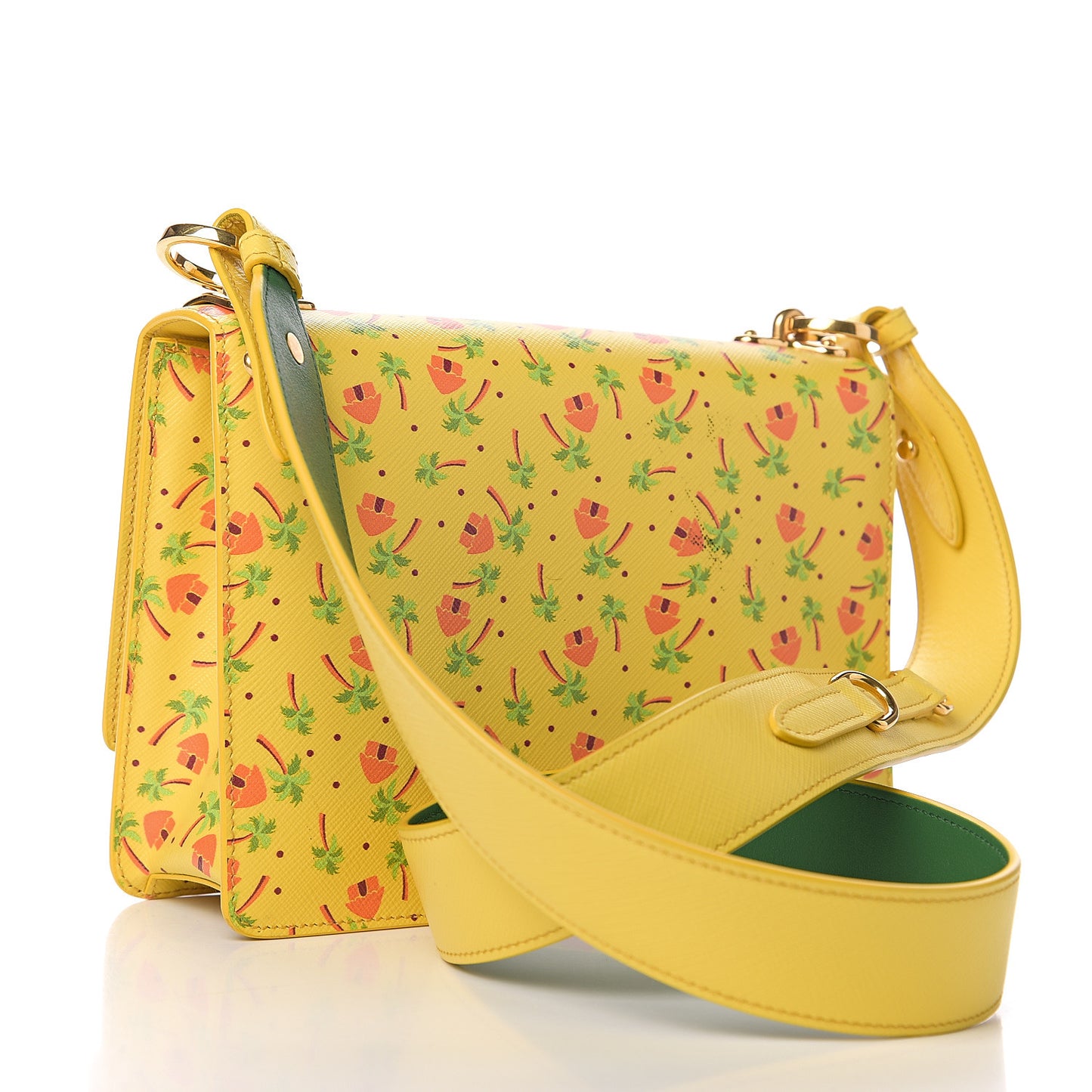 Saffiano Palm Tree Print Shoulder Bag Giallo