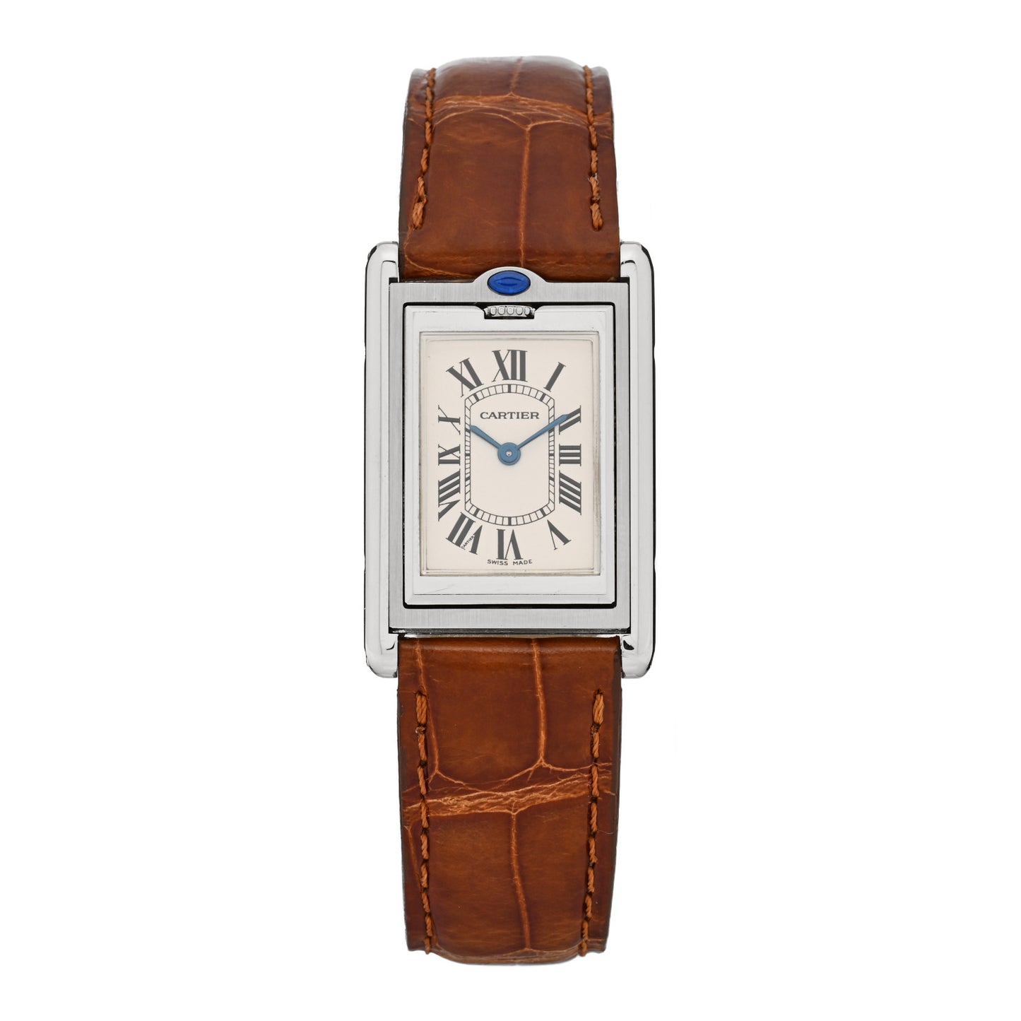 Stainless Steel Alligator 22mm Tank Basculante Quartz Watch Brown