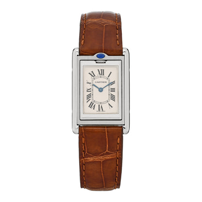 Cartier Stainless Steel Alligator 22mm Tank Basculante Quartz Watch Brown 1 of 5