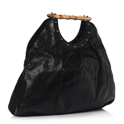 Gucci Calfskin Studded Large Bamboo Handle Tote Black 3 of 12
