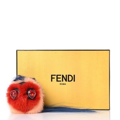 Fendi Goat Mink Fur Heart Bag Bug Charm Red Multicolor 5 of 5