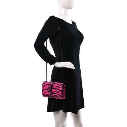 Saint Laurent Grain De Poudre Zebra Print Small Monogram Kate Satchel Fuxia Black 2 of 13