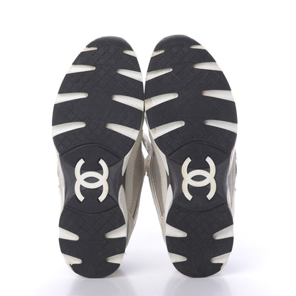 Chanel Suede Calfskin CC Sneakers 37.5 Beige Gold 6 of 12