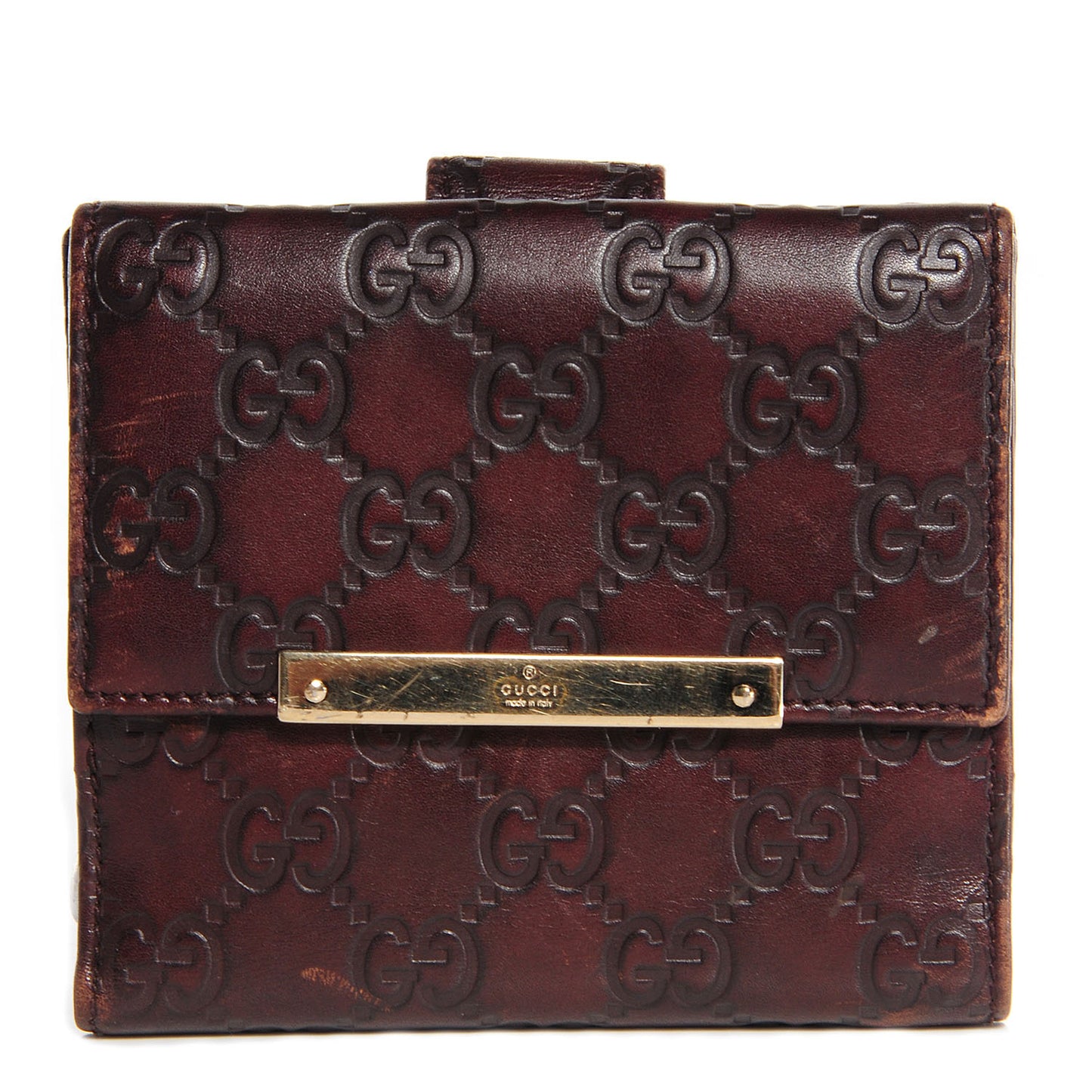 Guccissima Metal Bar French Flap Wallet Dark Chocolate