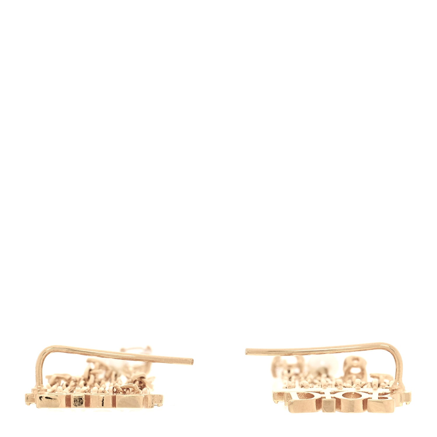 Christian Dior Pearl Crystal Dangle Chain Logo Earrings Gold 3 of 5