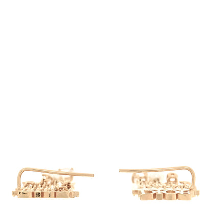 Christian Dior Pearl Crystal Dangle Chain Logo Earrings Gold 3 of 5