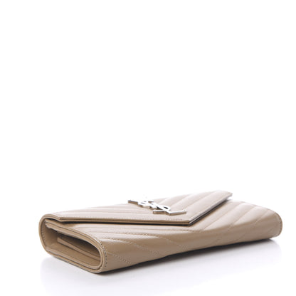Saint Laurent Grain De Poudre Matelasse Chevron Monogram Flap Wallet Deep Beige 3 of 7