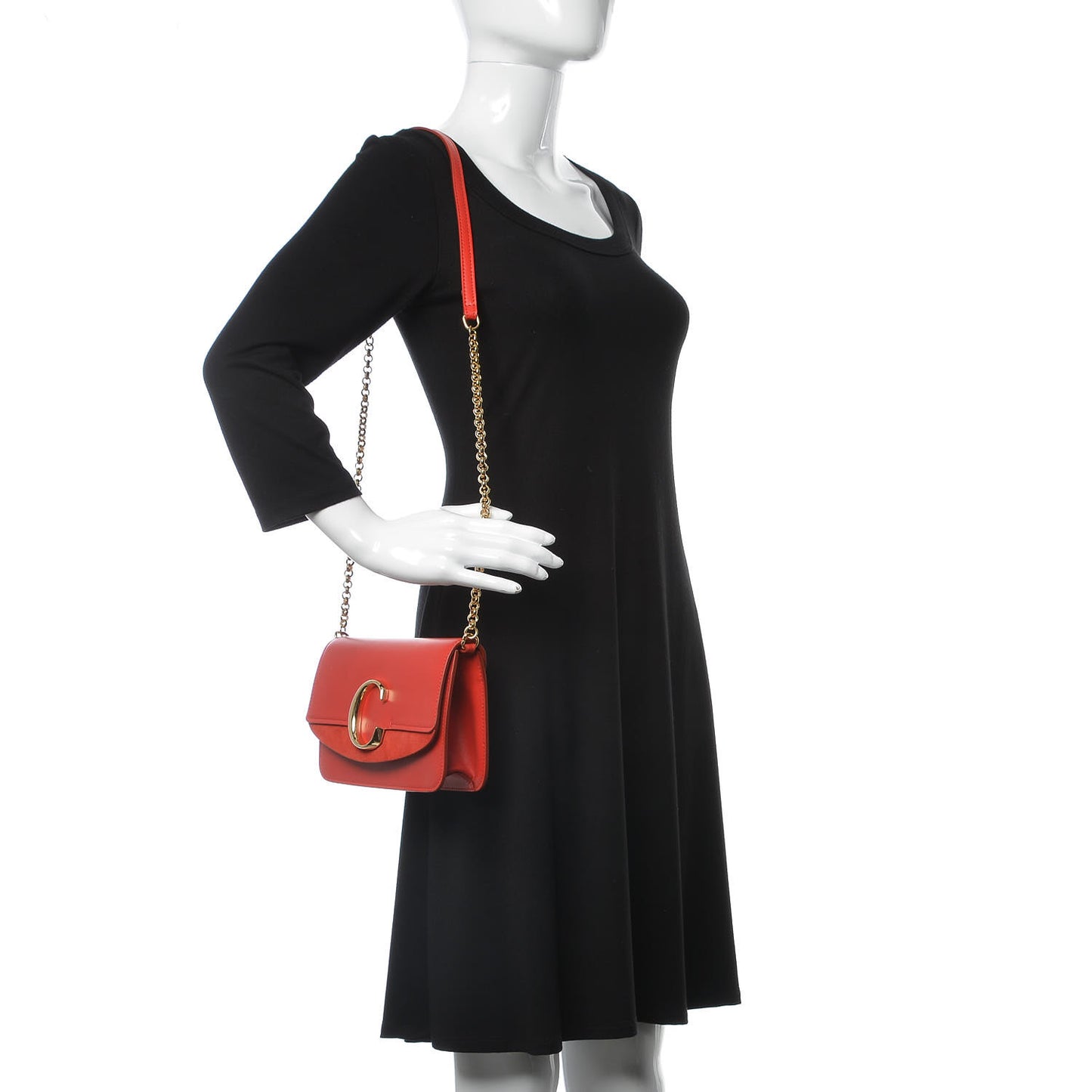 Calfskin Suede C Clutch With Chain Plaid Red