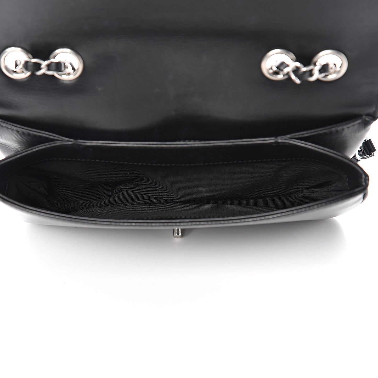 Calfskin Studded Chevron Quilted Flap Black