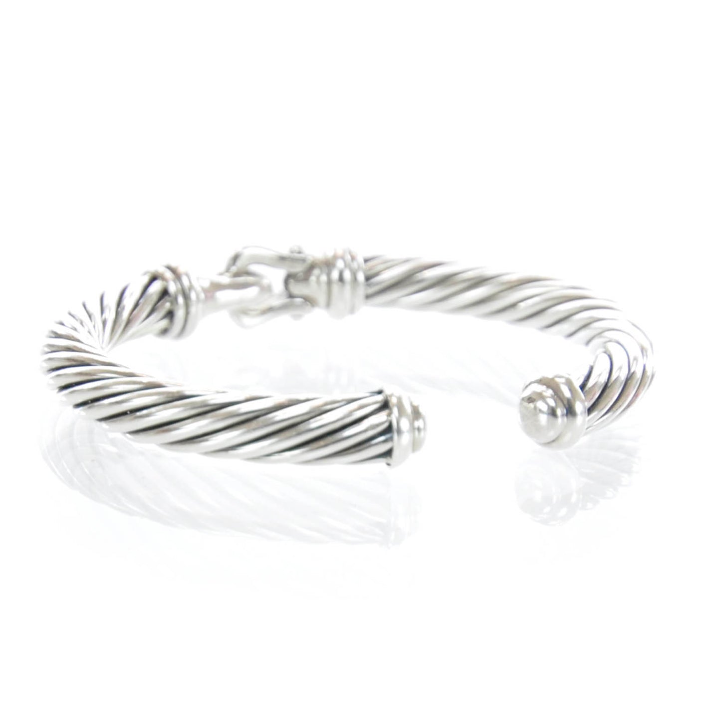 Sterling Silver Diamond 7mm Cable Buckle Cuff Bracelet