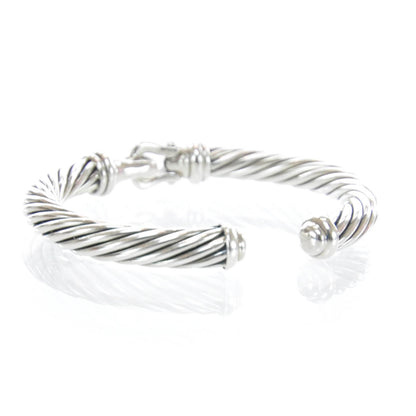 David Yurman Sterling Silver Diamond 7mm Cable Buckle Cuff Bracelet 3 of 5
