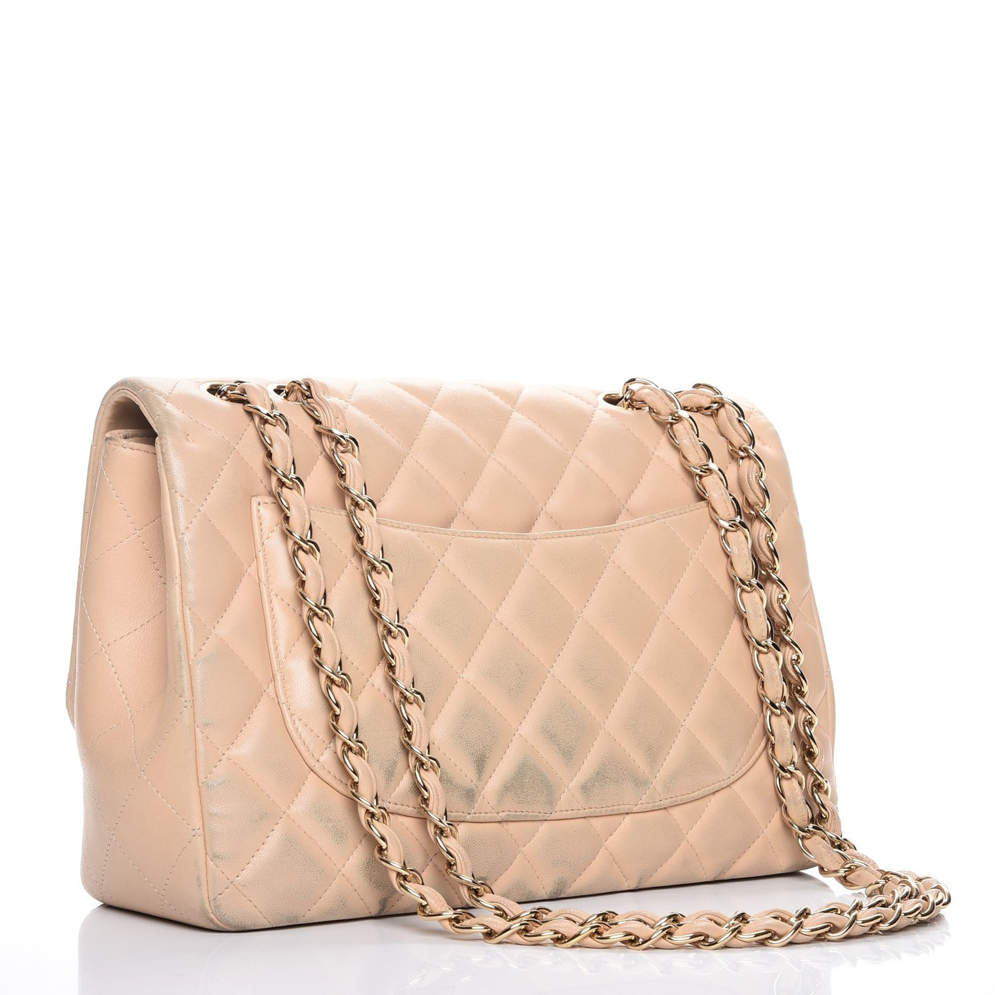 Lambskin Quilted Jumbo Single Flap Beige