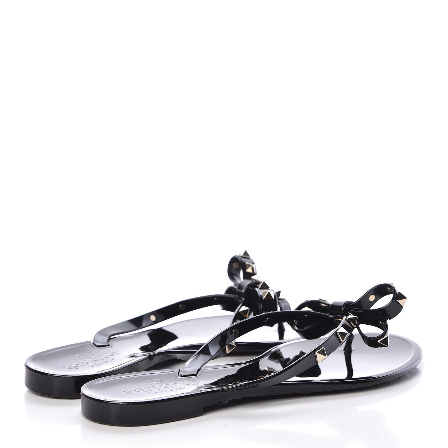 PVC Jelly Rockstud Bow Thong Sandals 41 Black