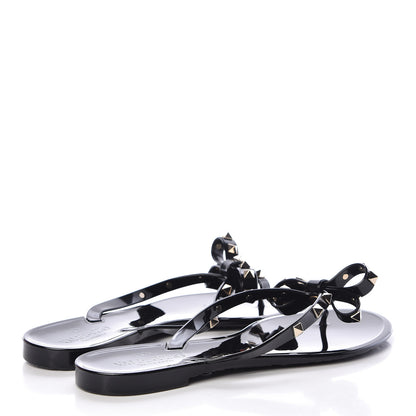 Valentino Garavani PVC Jelly Rockstud Bow Thong Sandals 41 Black 4 of 10