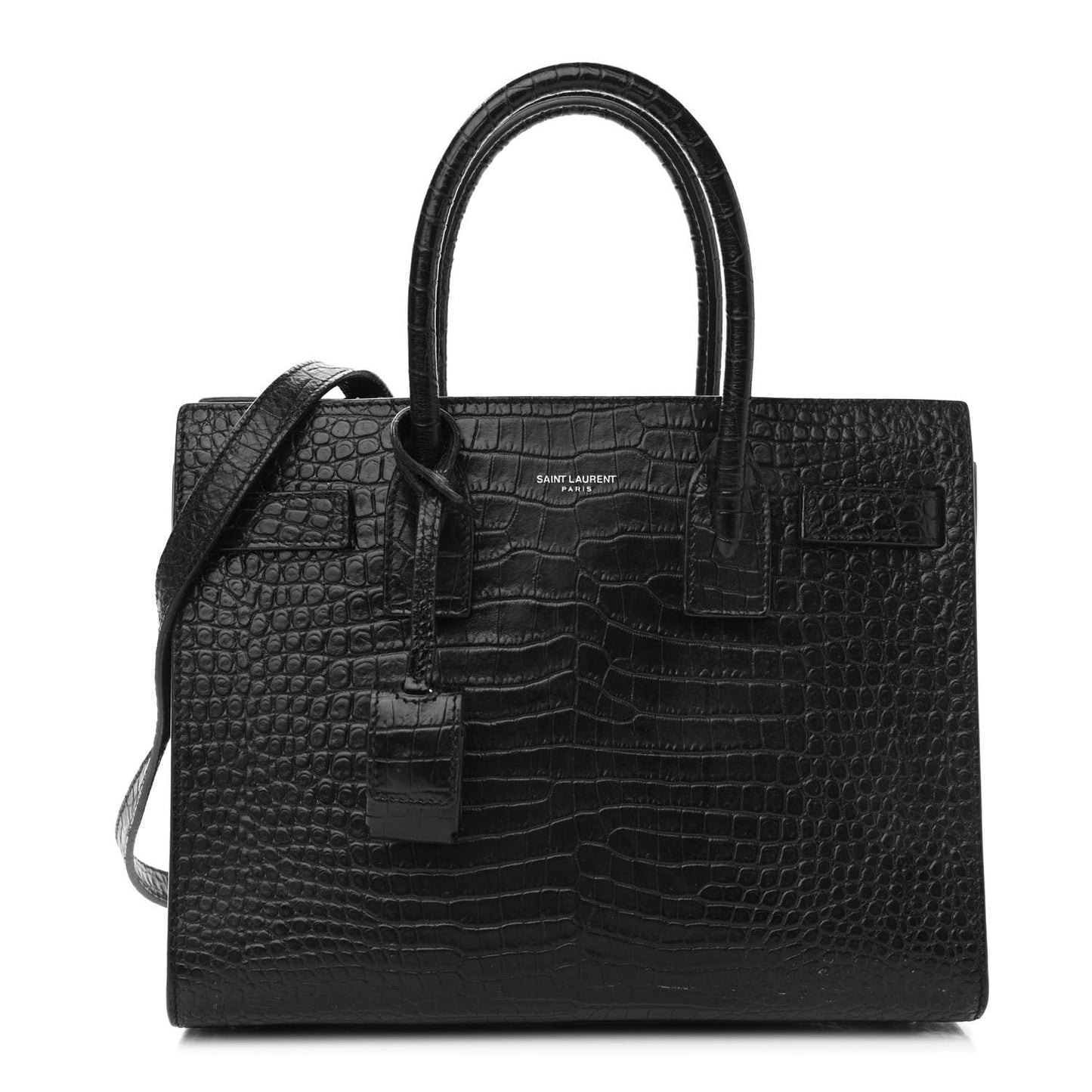 Calfskin Crocodile Embossed Baby Sac De Jour Black