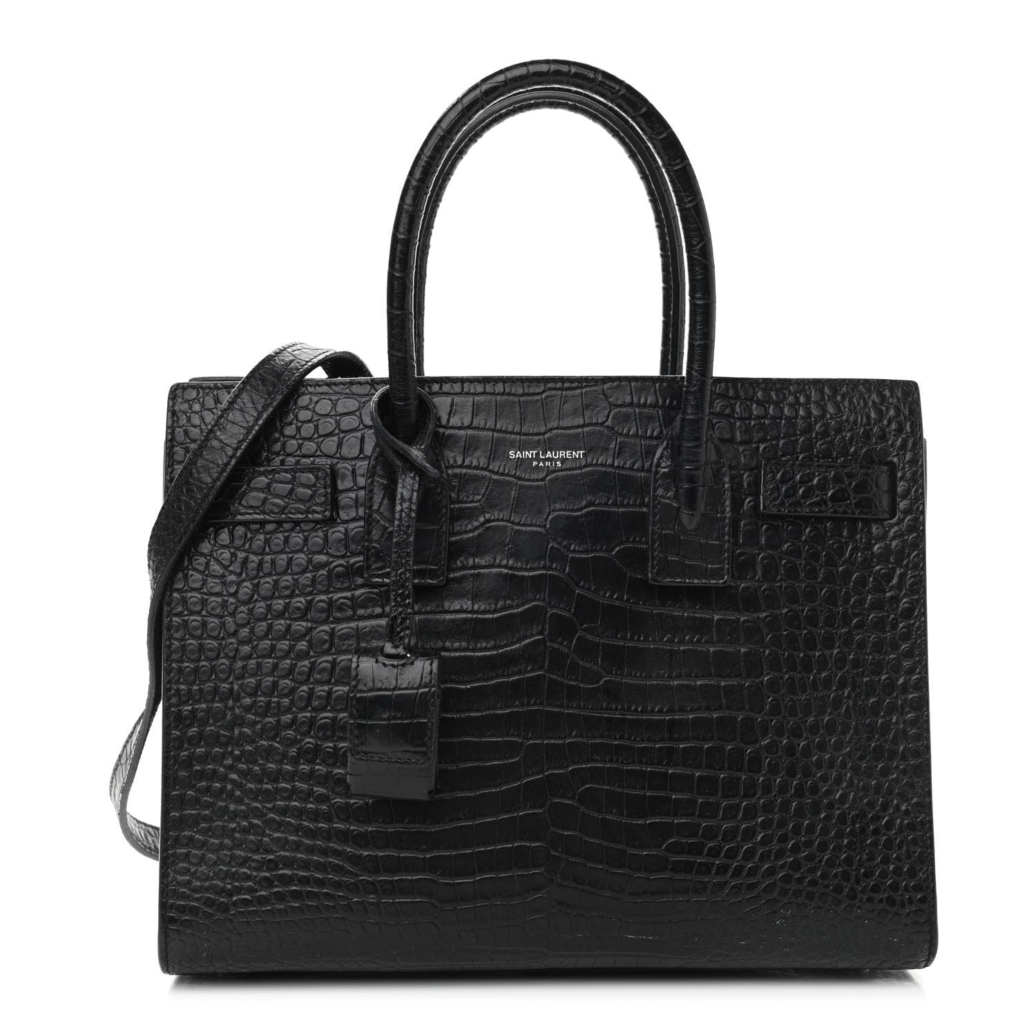 Saint Laurent Calfskin Crocodile Embossed Baby Sac De Jour Black 2 of 28