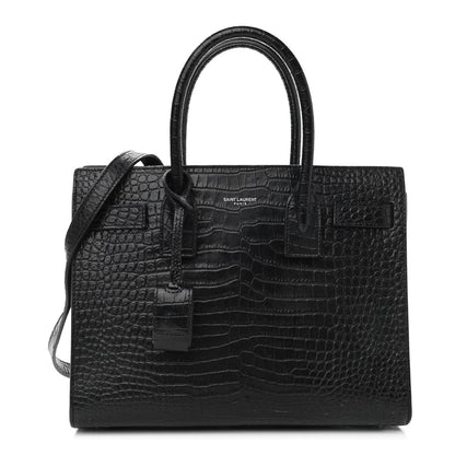Saint Laurent Calfskin Crocodile Embossed Baby Sac De Jour Black 2 of 28