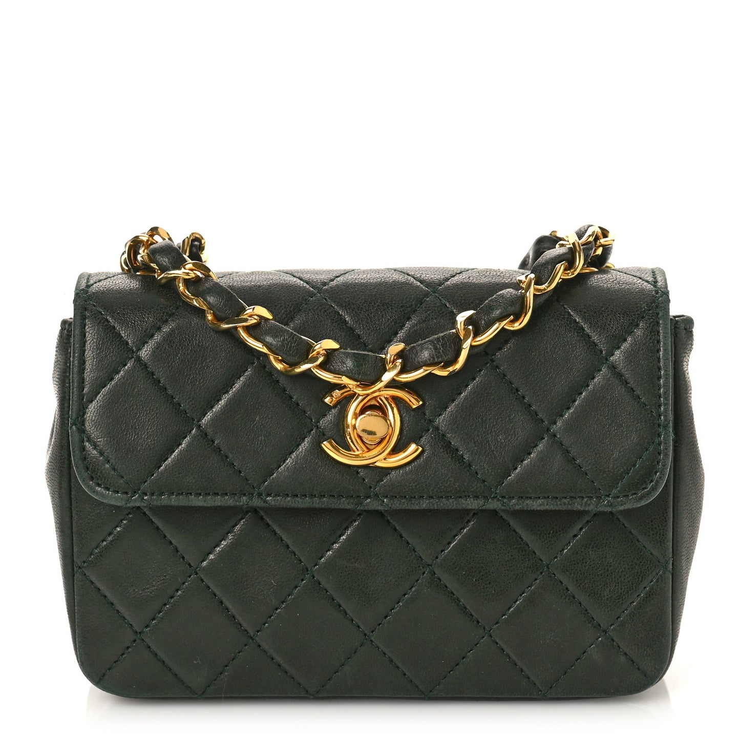 Lambskin Quilted Extra Mini Square Flap Green
