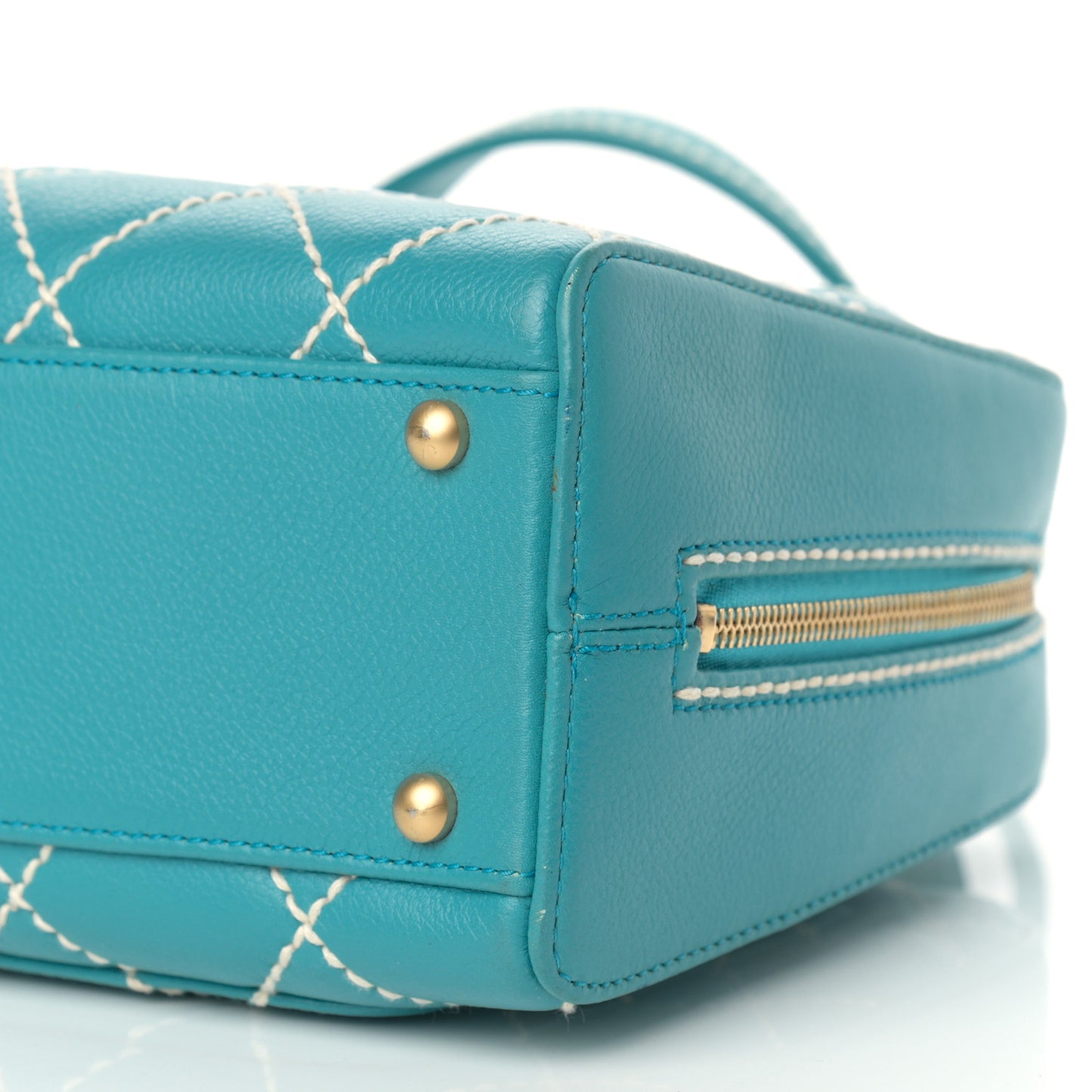 Calfskin Contrast Stitch Surpique Bowler Blue