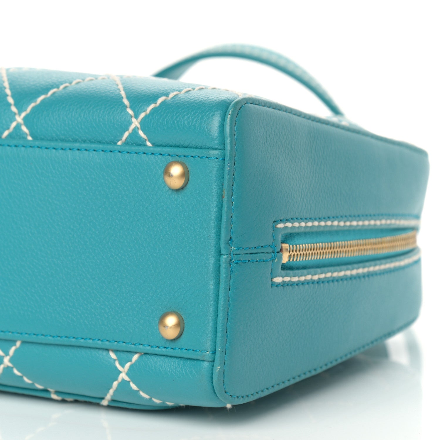 Chanel Calfskin Contrast Stitch Surpique Bowler Blue 9 of 14
