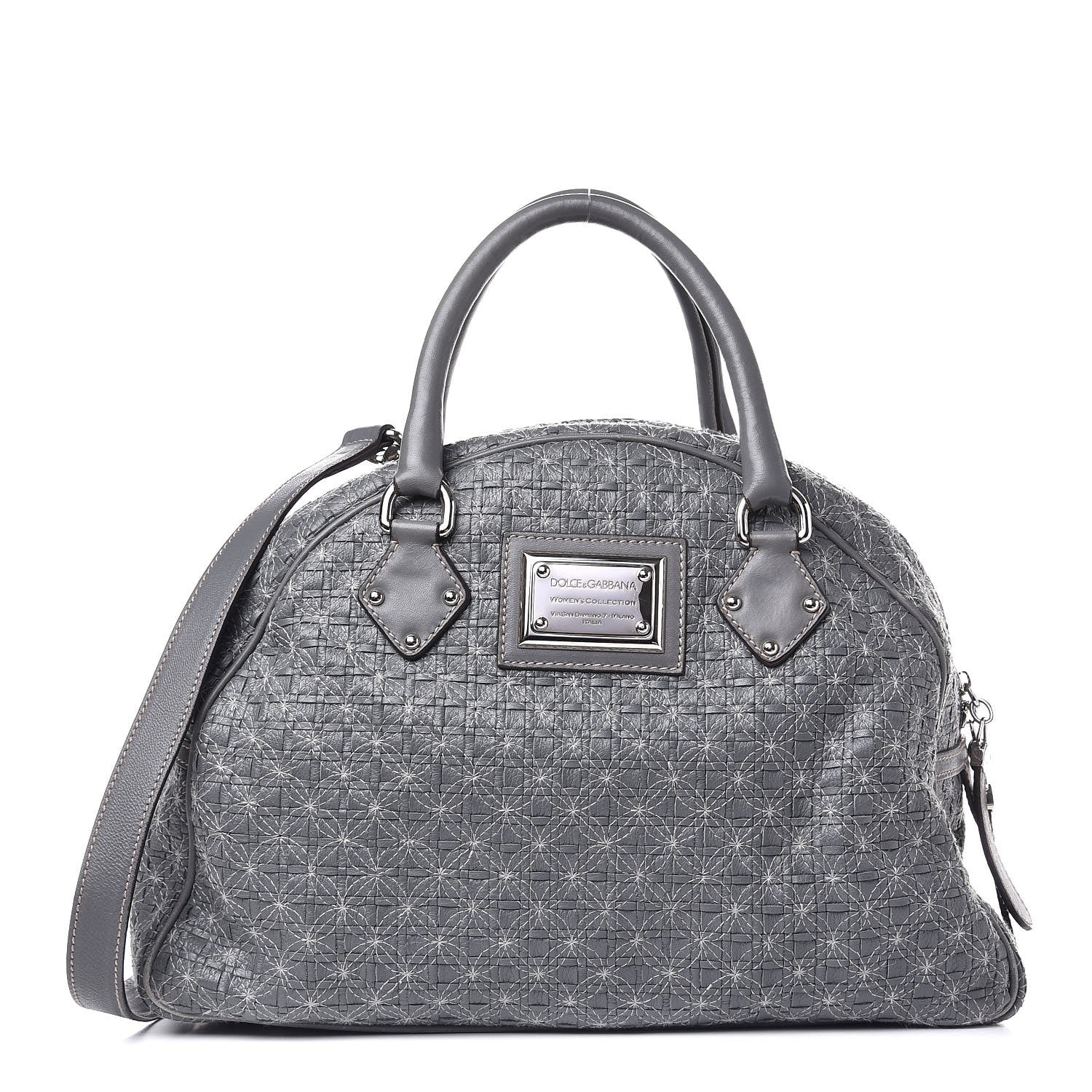 Dolce & Gabbana Woven Calfskin Miss Biz Bowler Grey 1 of 11