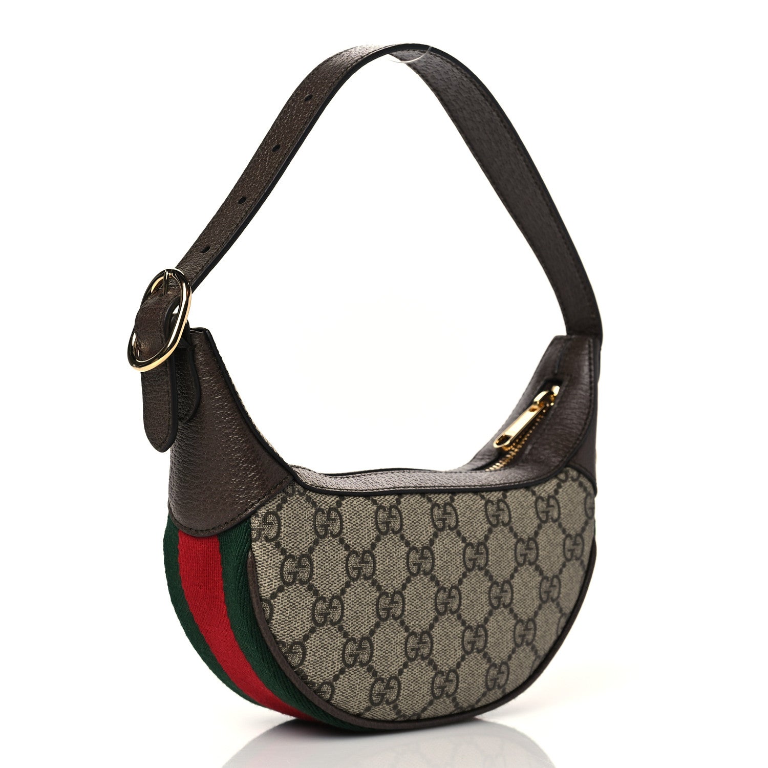 Gucci GG Supreme Monogram Textured Calfskin Web Mini Ophidia Half Moon Hobo Beige Ebony New Acero 3 of 9