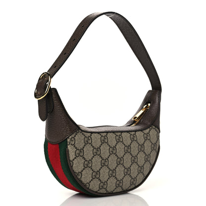 Gucci GG Supreme Monogram Textured Calfskin Web Mini Ophidia Half Moon Hobo Beige Ebony New Acero 3 of 9