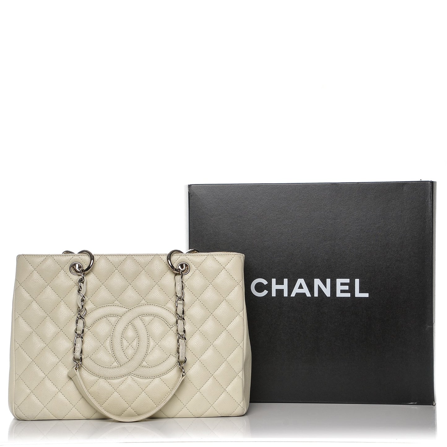 Caviar Quilted Grand Shopping Tote GST Ivory