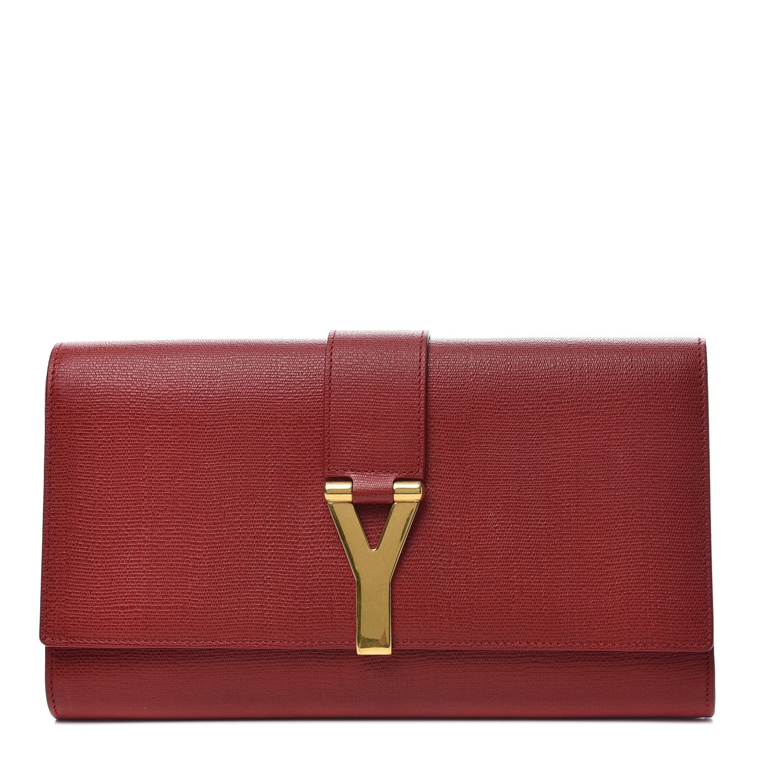 Saint Laurent Textured Calfskin Classic Y Ligne Clutch Red 1 of 13