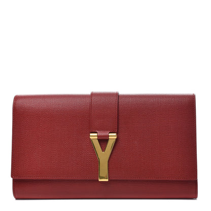 Saint Laurent Textured Calfskin Classic Y Ligne Clutch Red 1 of 13