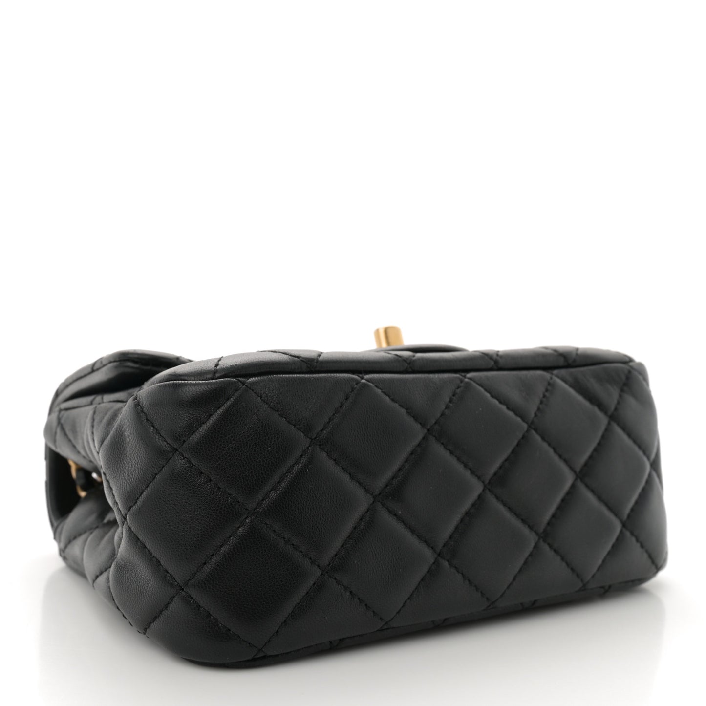 Lambskin Quilted Mini Pearl Crush Flap Black