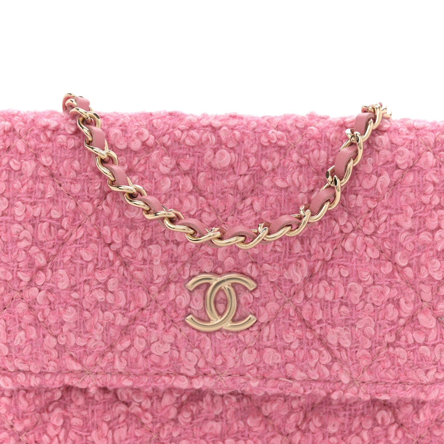 Chanel Tweed Quilted Flap Chain Waist Bag Pink 8 of 11
