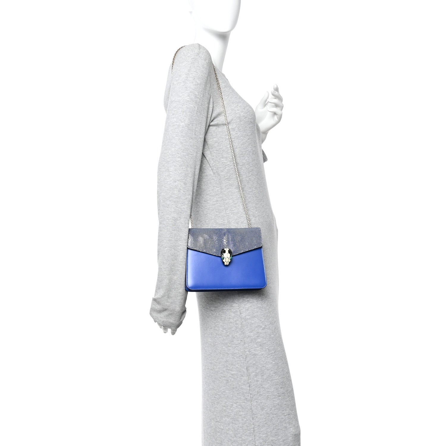Bulgari Galuchat Calfskin Serpenti Forever Crossbody Bag Blue 3 of 19