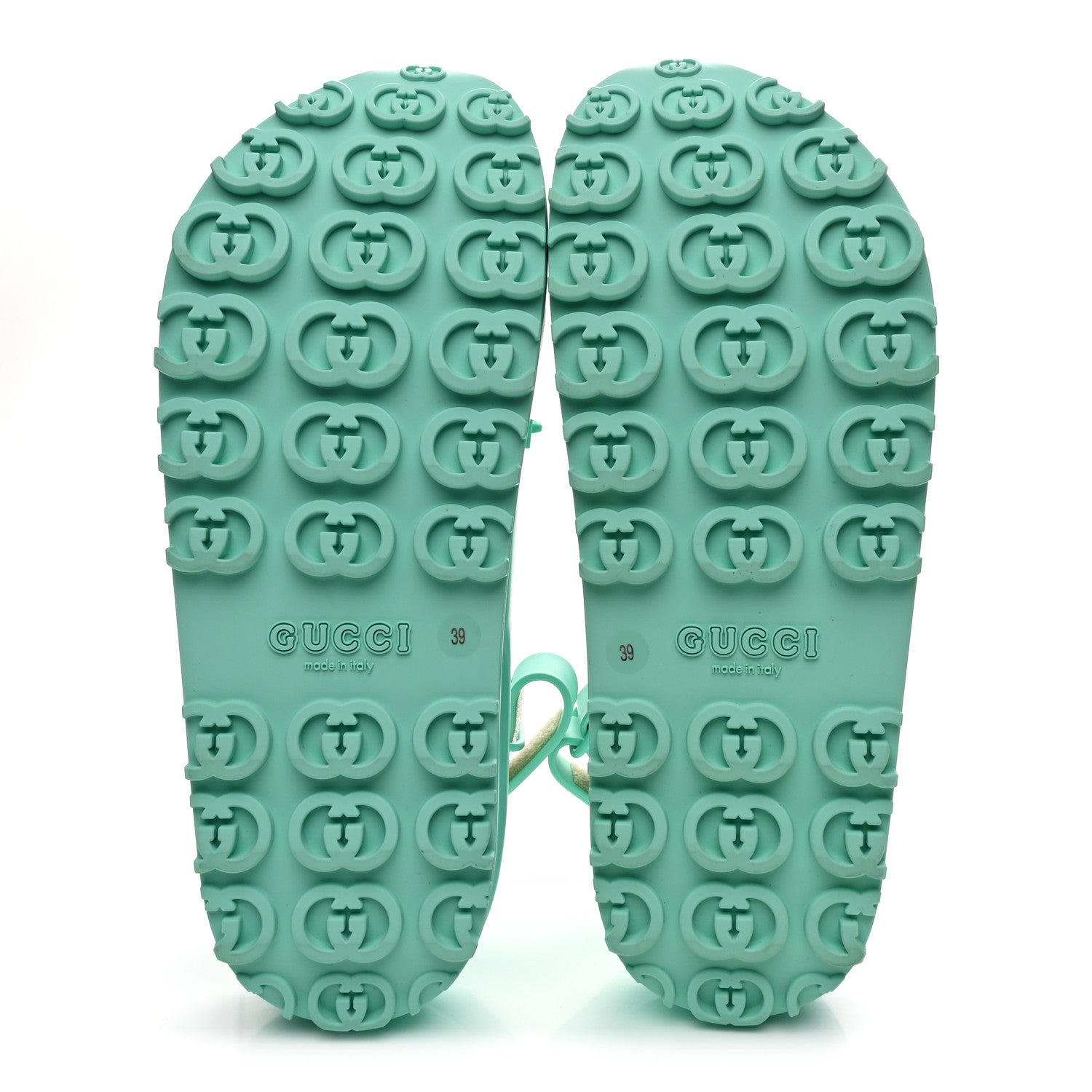 Gucci Soft Rubber Horsebit Womens Slingback Sandals 39 Teal Cyan 6 of 9