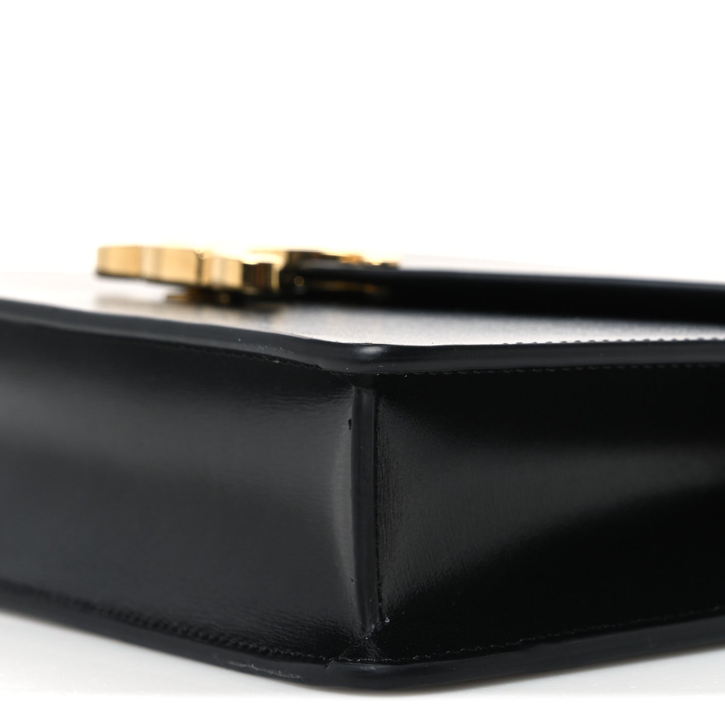 Shiny Calfskin Triomphe Margo Wallet on Chain Black