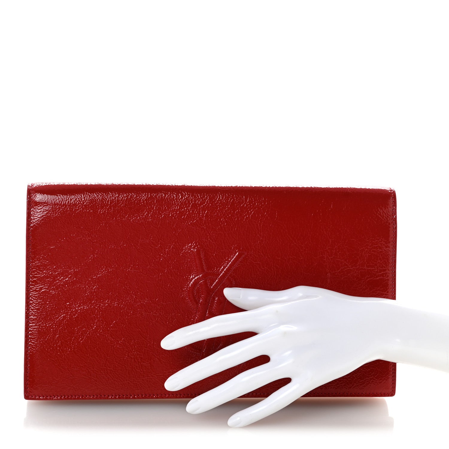Saint Laurent Textured Patent Monogram Large Belle De Jour Clutch Red 2 of 13