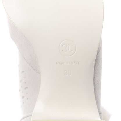 Chanel Suede Perforated Velcro Ankle Boots 38 White 7 of 10